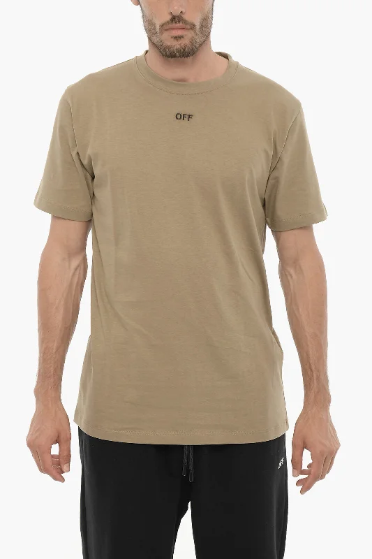 Instant Discount Off-White Slim Fit Crew-neck T-Shirt with Embroidered Logo