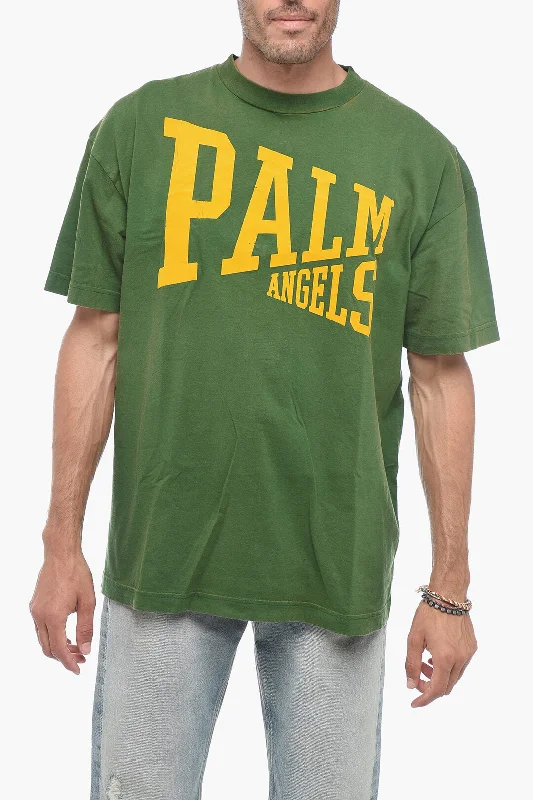 Weekend Specials Just for You Palm Angels Crewneck COLLEGE T-shirt With Crackelé Print