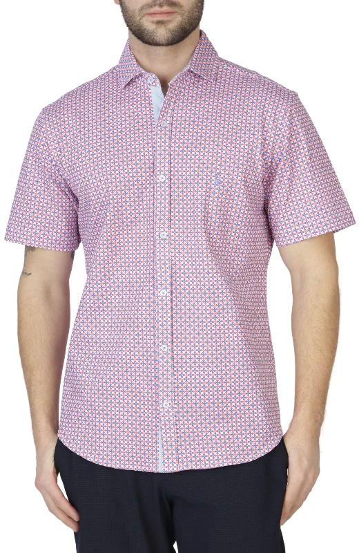 Unbeatable Deal Pink Retro Geo Knit Short Sleeve Getaway Shirt