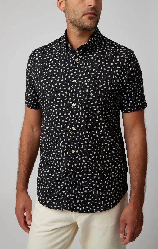 Weekend Deal Printed Boho Symbols Woven Shirt In Black