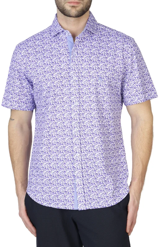 Stock Up Purple Retro Floral Knit Short Sleeve Getaway Shirt
