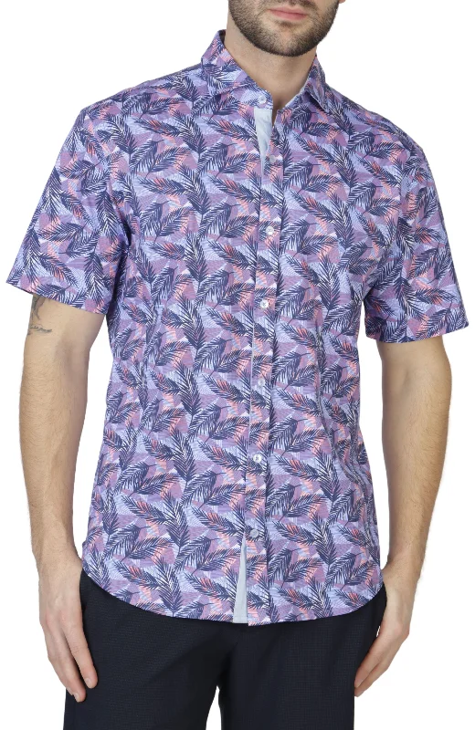 Act Fast Purple Tropical Knit Short Sleeve Getaway Shirt