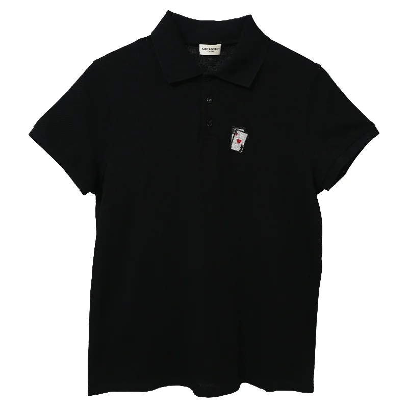 Weekend Discounts to Delight Saint Laurent Playing Card Polo Shirt in Black Cotton