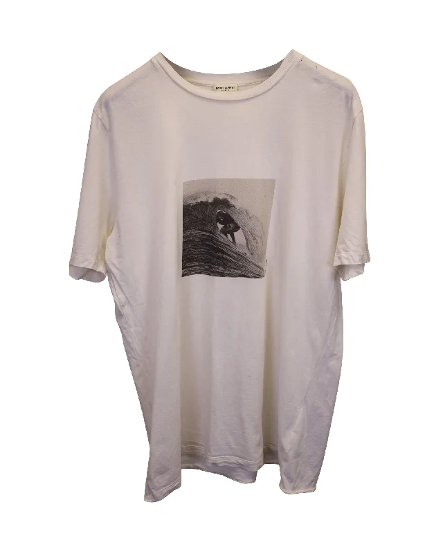Shop the Weekend Away Saint Laurent Surfer Print T-Shirt in White Cotton