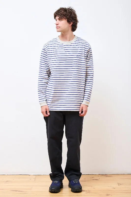 Seasonal Clearance Heavy Cotton Border LS T-Shirt White/Blue