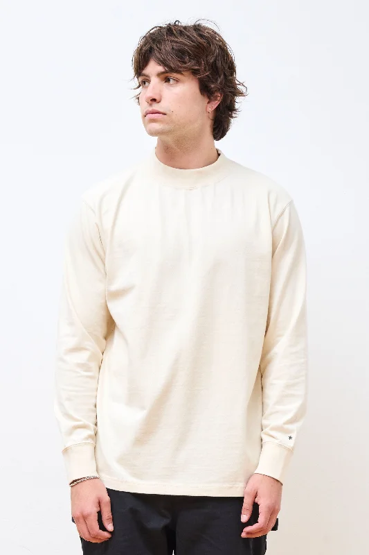 Online Exclusive Recycled Cotton Heavy Mockneck LS T shirt Ecru