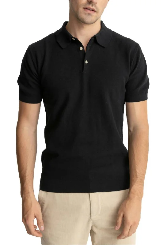 Super Deal Textured Knit Short Sleeve Polo In Black
