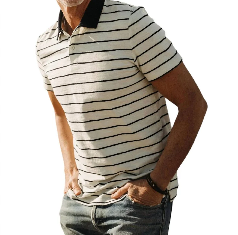 Weekend Savings Bonanza The Organic Cotton Polo In Bleached Natural Stripe
