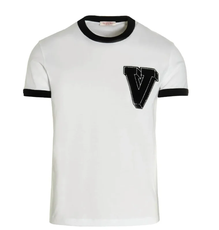 Weekend Savings Spectacular V Logo Trim Short Sleeve Crew Neck T-Shirt In White
