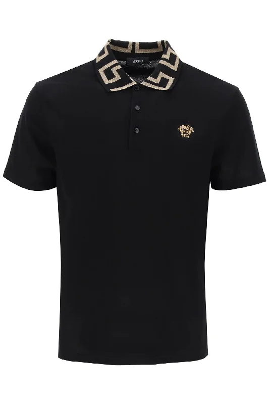Limited Quantity Versace Men's Taylor Fit Polo Shirt With Greca Collar