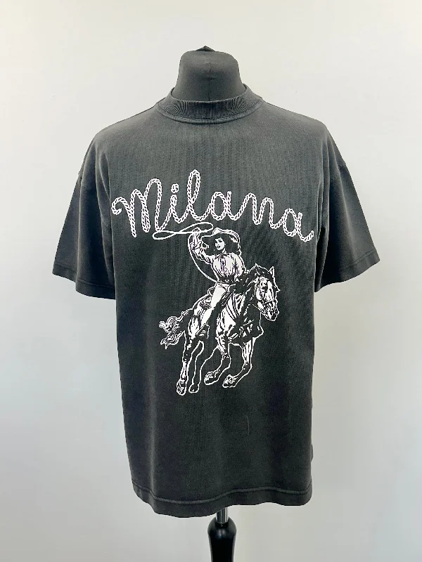 Price Slash Washed Black Cowgirl Heavyweight T-shirt.