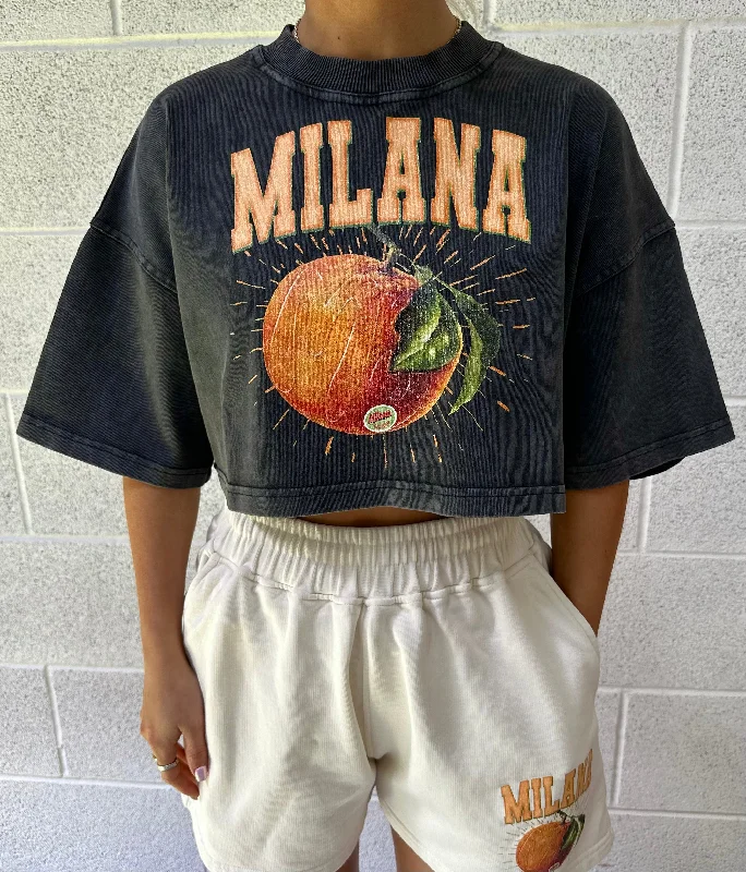 Savings Event Washed Black Orange Cropped Heavyweight T-shirt.