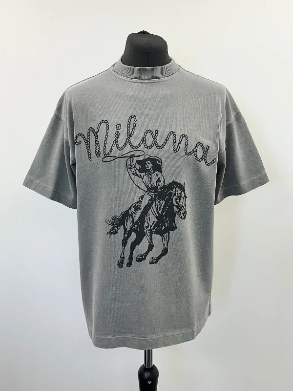 Don’t Miss Out Washed Charcoal Cowgirl Heavyweight T-shirt.
