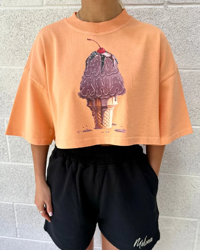Amazing Deals Washed Orange Ice Cream Cropped Heavyweight T-shirt.