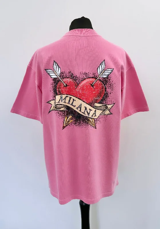 Deal of the Day Washed Pink Heart Script Heavyweight T-shirt.