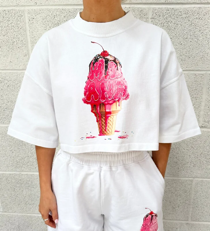 Closeout White Ice Cream Cropped T-shirt.