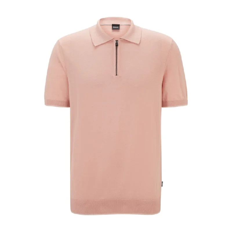 Act Now Zip-neck knit polo in a linen blend